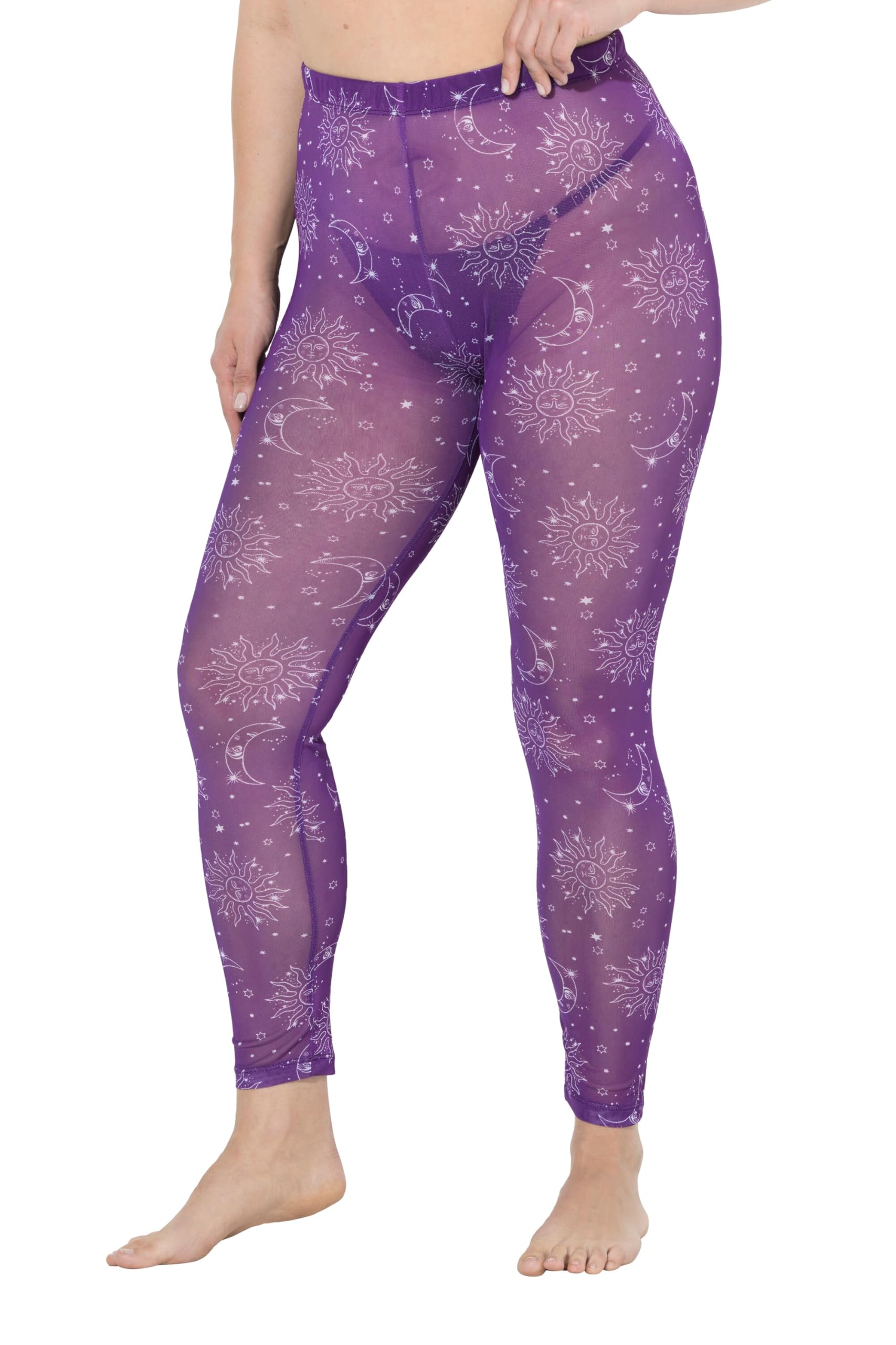 Ulla Popken Damen große Größen Übergrößen Plus Size Strumpf-Leggings, Sonne & Mond, Mesh 837935