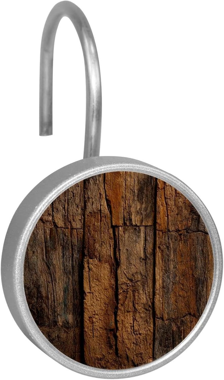 12PCS Vintage Brown Wood Shower Curtain Hooks Metal Rust Resistant Decorative Shower Curtain Hooks Bathroom Decorations