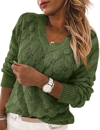 Womens V Neck Long Sleeve Pullover Sweater Lightweight Knit Sweaters Novelty Sweaters