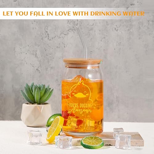 Miniatura 4 de Tioncy Vasos para beber con tapas y pajitas de bambú de 16 onzas, regalo de agradecimiento con letrero de pato, regalos de agradecimiento