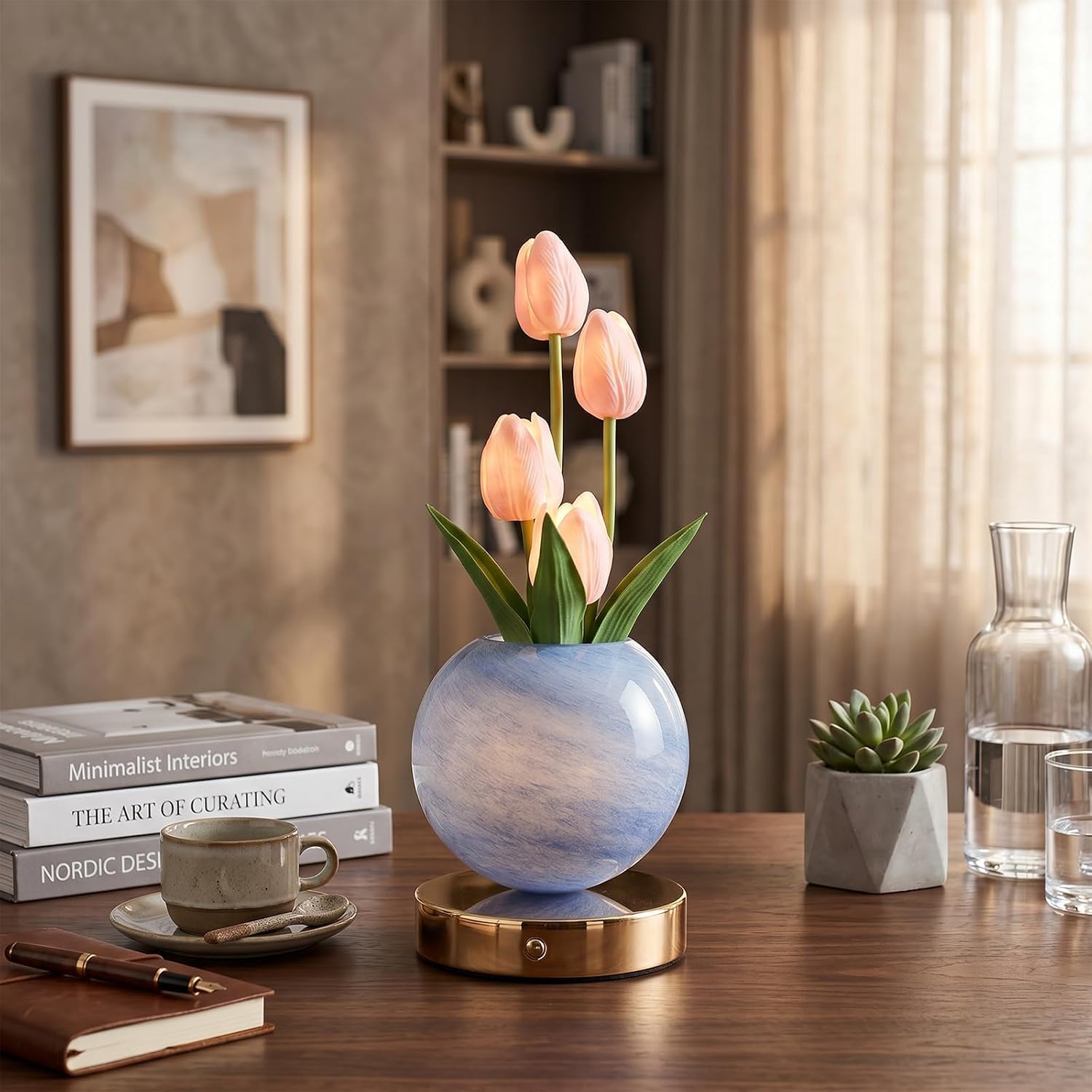 Tulpenförmige Tischleuchte, dimmbares Glas-Nachtlicht, USB-wiederaufladbare Aromalampe