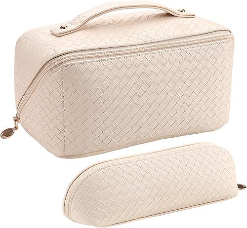 Abiudeng Bolsa de maquillaje de viaje de 2 piezas, bolsas de cosméticos de gran capacidad para mujeres, bolsa de aseo para artículos esenciales de