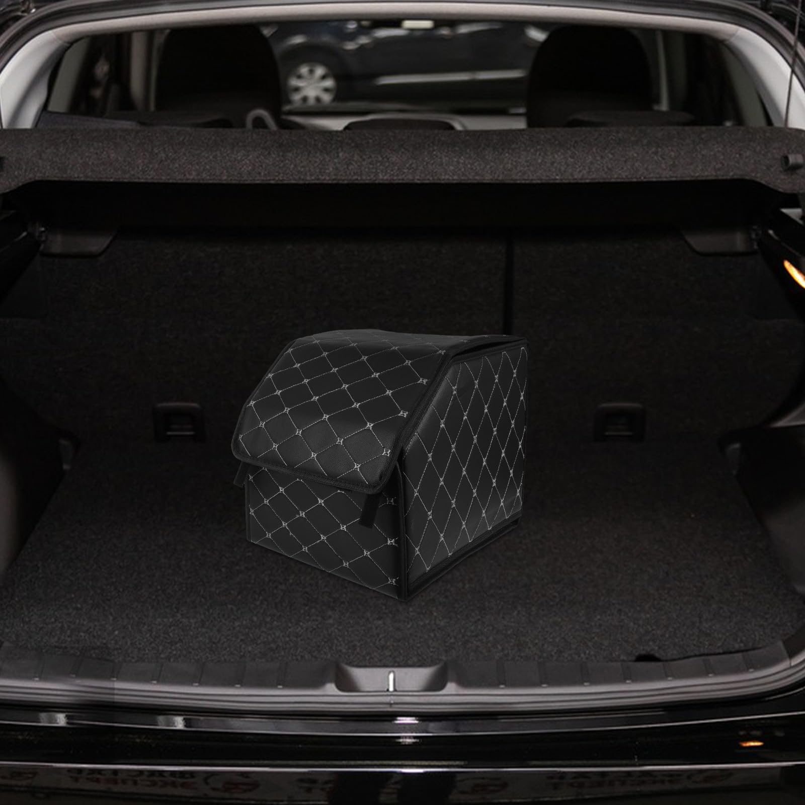Organizer per Bagagliaio Auto Pieghevole in Pelle Deposito Bagagli Compatto, Scatola Portaoggetti Multifunzione per Suv e Uso Campeggio, Spazio di Archiviazione Facile da Pulire