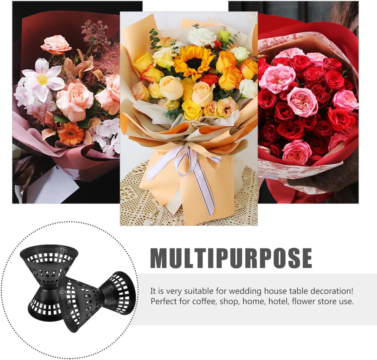 KALLORY 5pcs Plastic Bouquet Holder Medium Quick Flower Arrangement Tool for DIY Floral Designs for Flower Shops and Parties Packaging Material