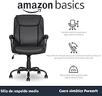 Vista 4 de Yaxa Basics Classic Puresoft - Silla de escritorio de oficina acolchada de poliuretano con apoyabrazos, fácil montaje, base de metal resistente