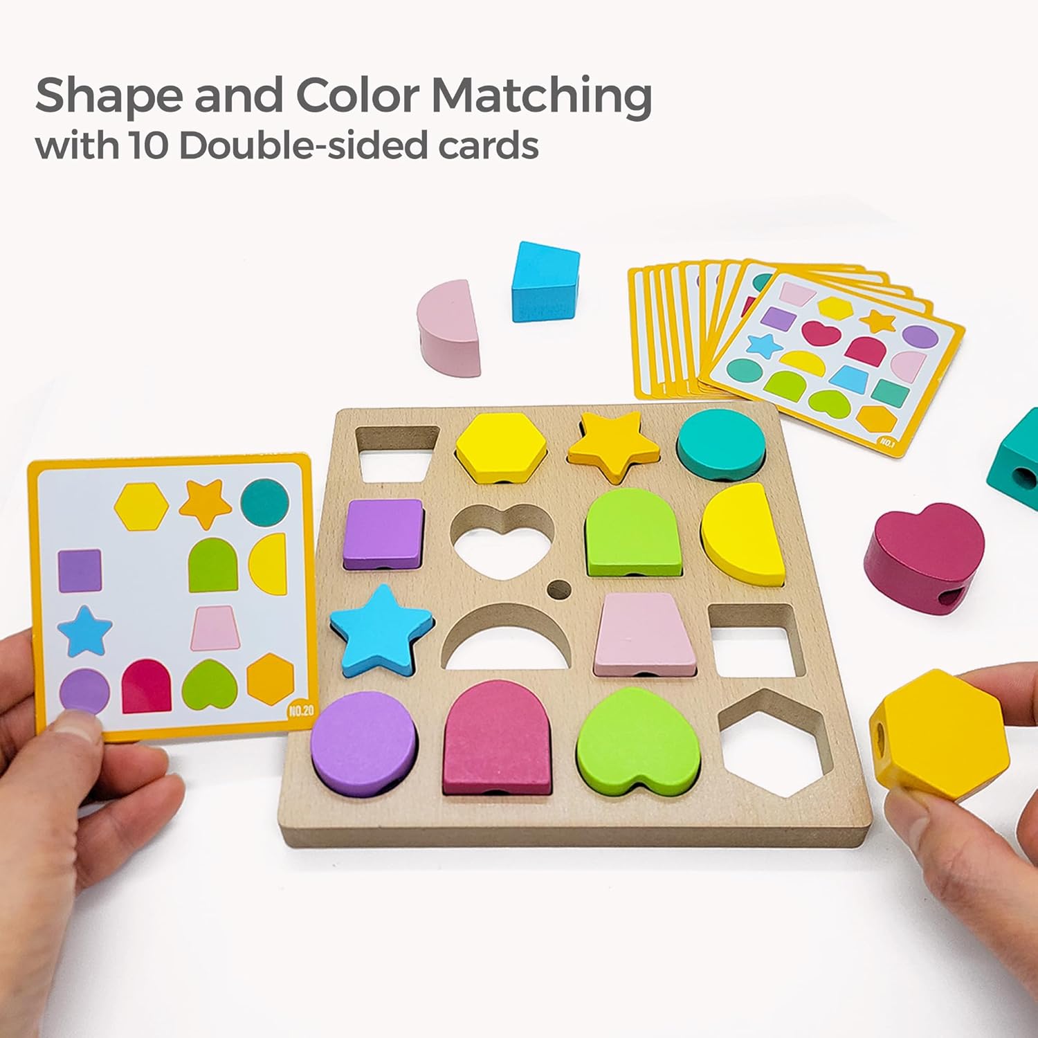Jispring Silicone Stacking & Nesting Toys, 3-in-1 Wooden Shape Sorters, Sequencing and Lacing Beads, Products for People with Dementia and Alzheimers, Anxiety Relief