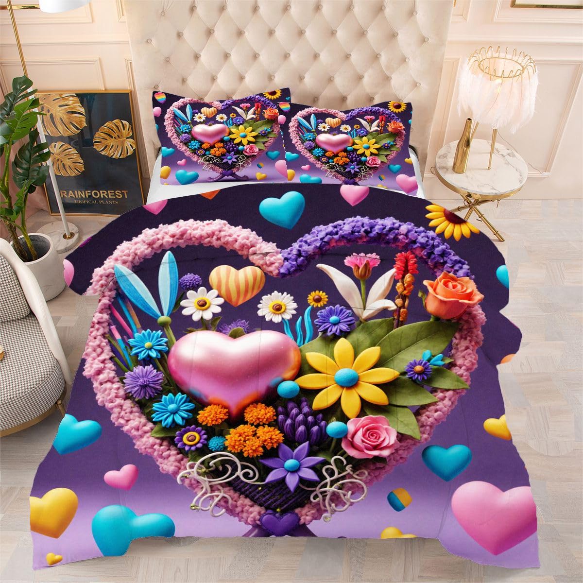 Couette 3D imprimée ballons colorés de 160x200 cm avec 2 taies
