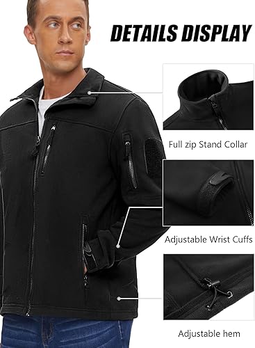 Miniatura 5 de MAGNIVIT Chaqueta de forro polar táctica con cremallera completa para hombre, abrigo polar suave con 5 bolsillos con cremallera para otoño e invierno