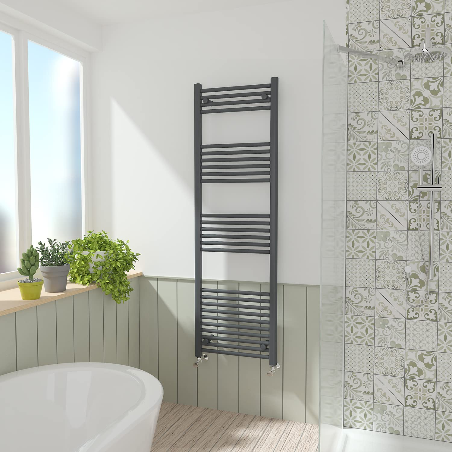 Nrg Anthracite Straight Central Heating Towel Rail Bathroom Heated Rad Radiators Ladder Warmer - 1600×500Mm