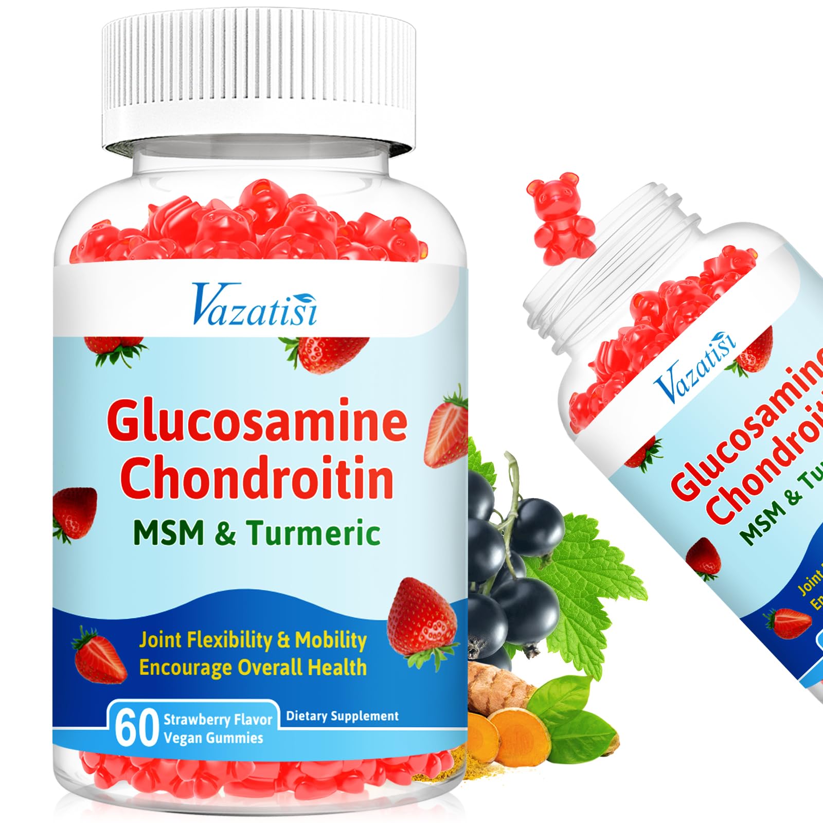 Glucosamine Chondroitin Gummies with MSM, Turmeric & Boswellia - Joint Support Supplement - Cartilage Support, Flexibility & Strength - 120 Gummies Strawberry 60 Count (Pack of 2)