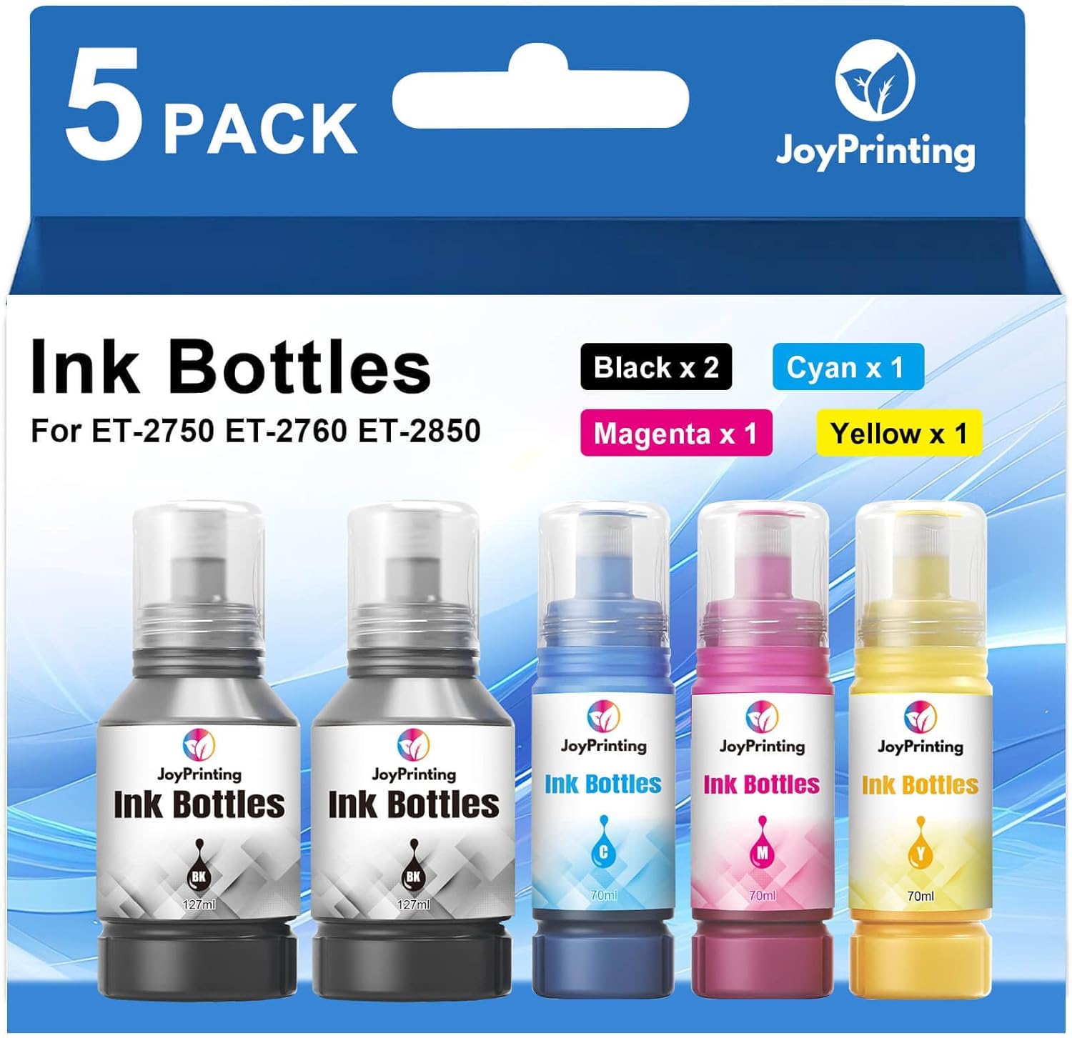 Ink Refill Bottles Work ET-2850 Ink for ET-2850 ET-3850 ET-4850 ET-2760 ET-3760 ET-4760 ET-3750 ET-4750 ET-3830 ET-2700 ET-3700 ET-15000 (BK 127ML, CMY 70ML, Dye-Based)