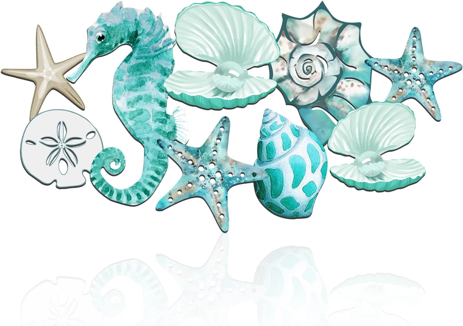 Pinkunn Metal Beach Wall Decor Seashell Beach Themed Bathroom Decor Rustic Nautical Ocean Coastal Starfish Seahorse Themed Wall Art for Living Room Bathroom Bedroom,15.8 Inch(Aqua Blue)