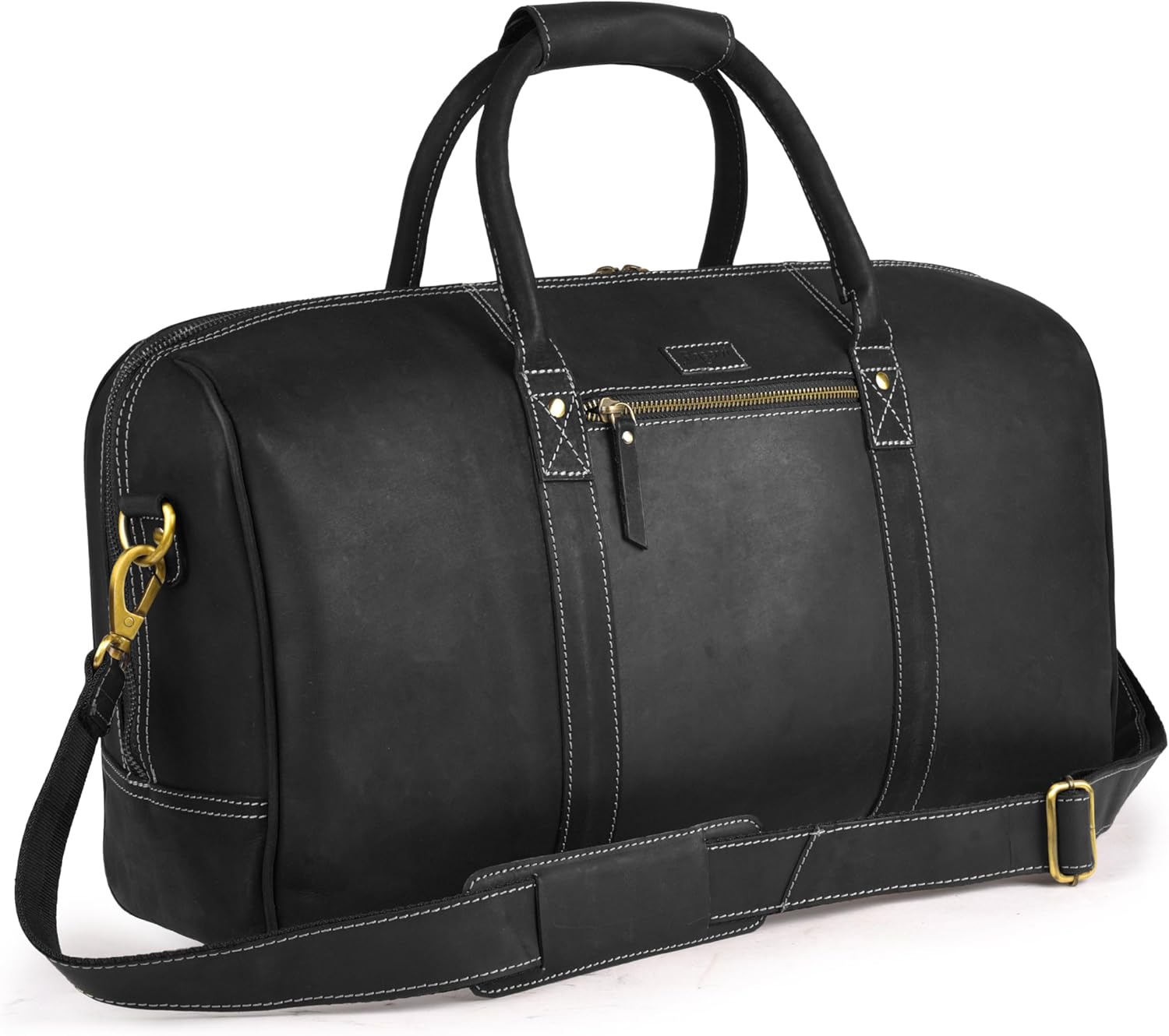 Rasavi Leather Duffel Bag for Men & Women – 20 Inch Travel Weekender, Carry-On, Overnight Travel, Sports & Gym Luggage Bag- Black