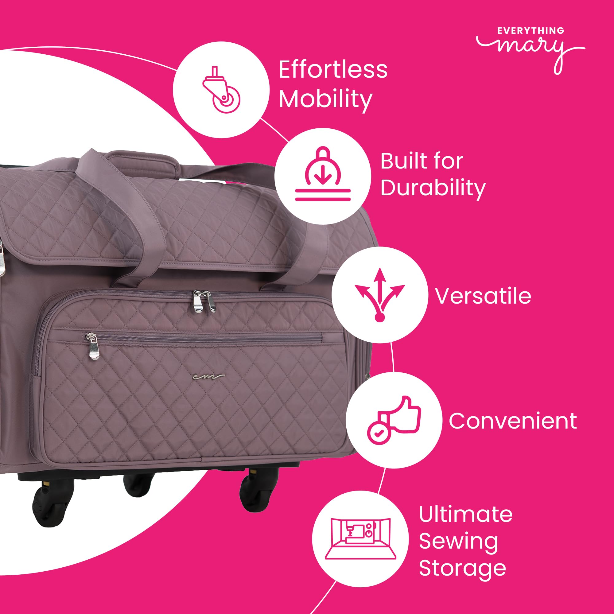 Everything Mary XXL Nähtasche auf Rädern, geräumige Tragetasche mit zum Patent angemeldetem Design, 76,2 x 45,7 x 50,8 cm, strapazierfähiges Polyester, verstellbare Fächer, leicht zu transportierende