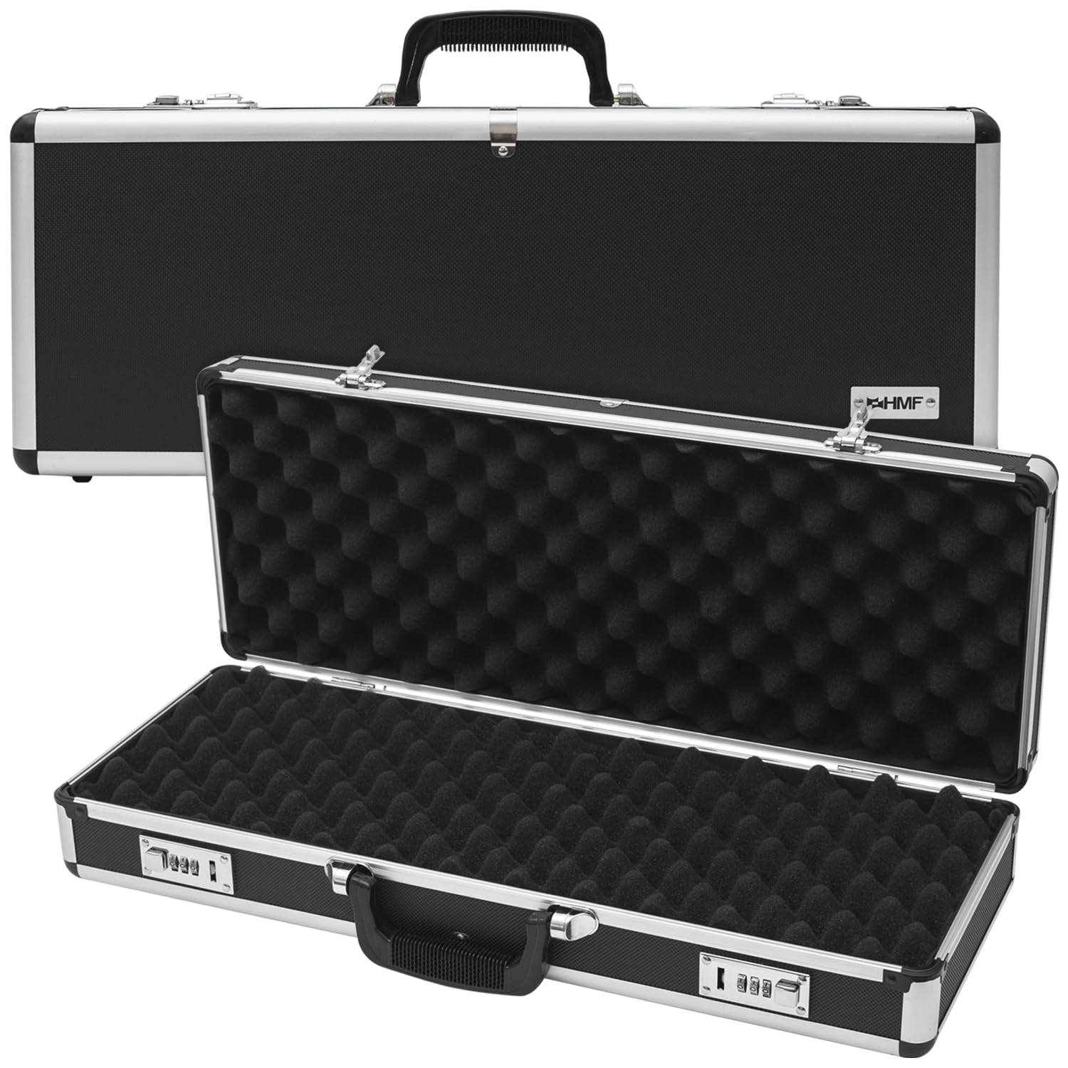 HMF 14433-02 Alu Waffenkoffer für Pistolen mit Zahlenschloss | 62 x 26 x 12 cm | Schwarz