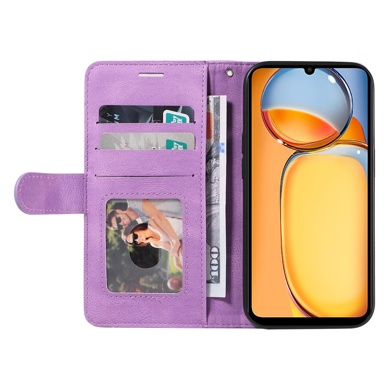 E-Lush Leder-Klapphülle Für Xiaomi Redmi 13C / Poco C65 – Mit Standfunktion, Kartenfach & RFID-Schutz – Stoßfest, Schwarz