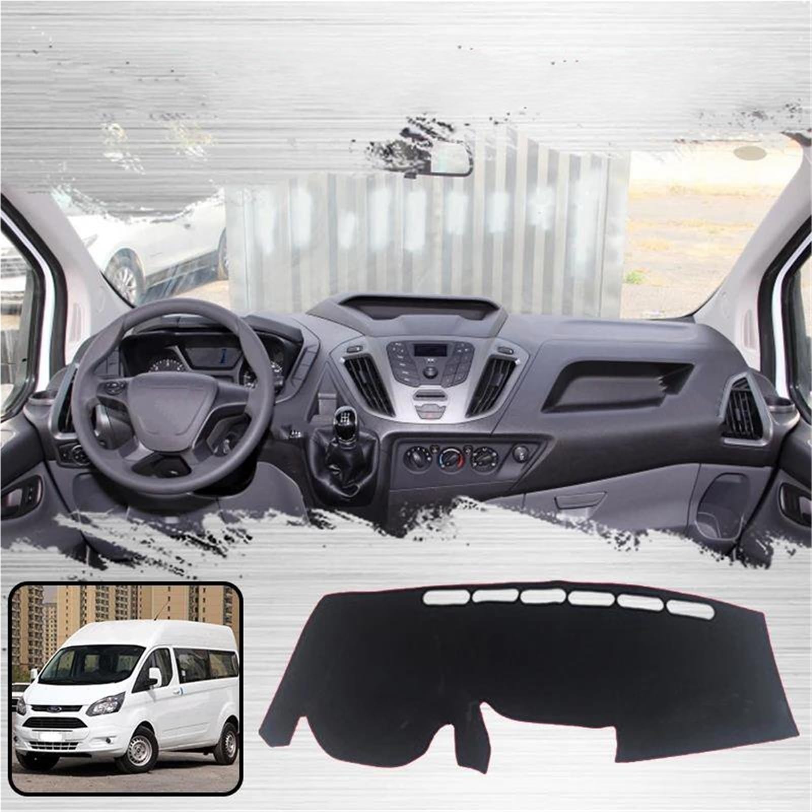 Tapis Protection Tableau Bord Voiture pour Ford pour Transit pour Tourneo pour Custom 2012~2017 Solaire Antidérapant(Noir,LHD)