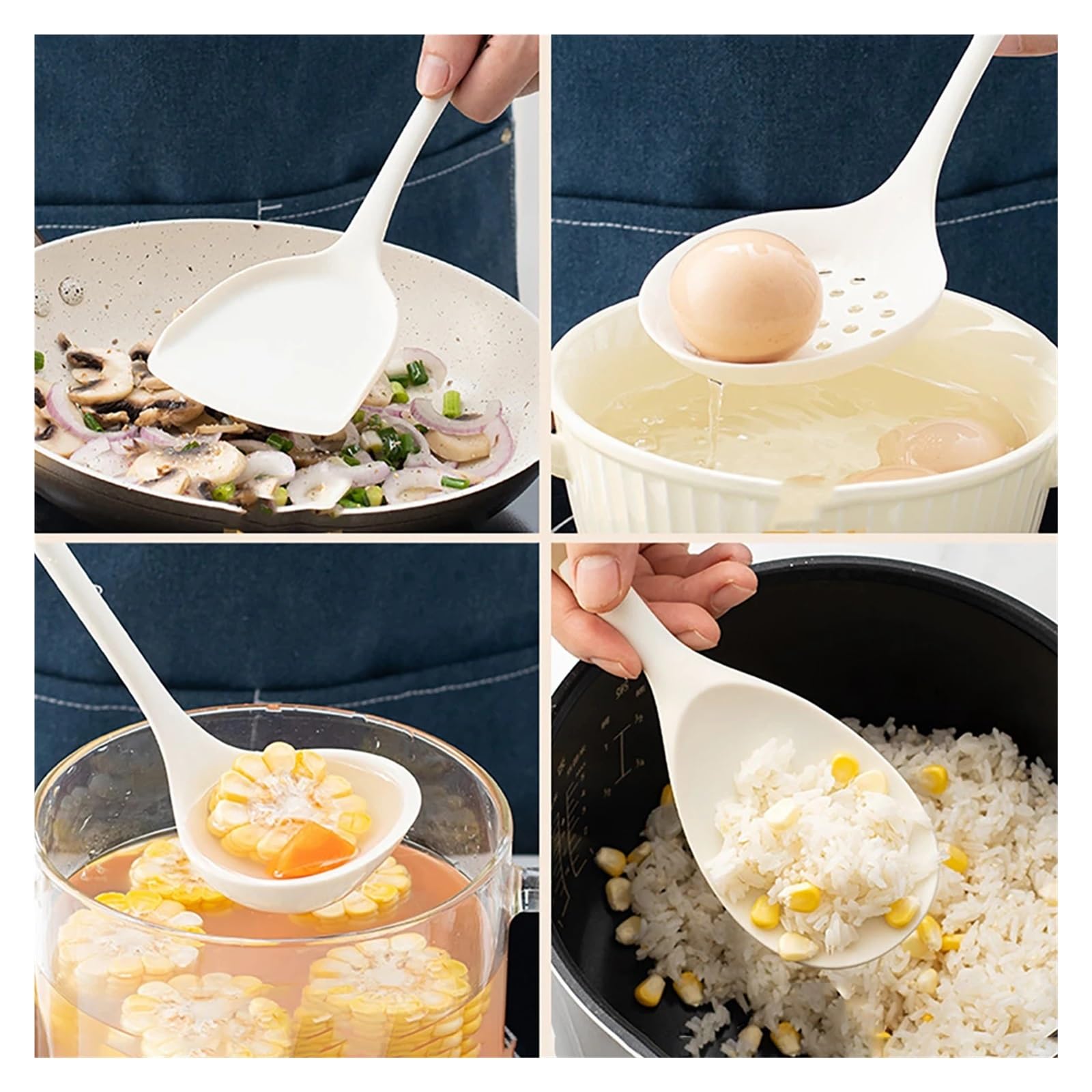 Juego de utensilios de cocina de silicona, 4 piezas, pala de olla, cuchara con fugas, cucharón de sopa para el hogar y la cocina de fiesta