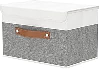 Vista 26 de OUTBROS Cajas de almacenamiento, contenedores de almacenamiento plegables con tapas, cestas de almacenamiento de tela de algodón y lino con asa