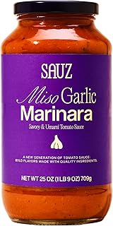 Sauz | Miso Garlic Marinara (Single Jar) Thick & Creamy- Gluten-Free, Non-GMO, and 100% Delicious - Crafted in Small Batches for Michelin-Star Delight - Clean ingredients 25 OZ