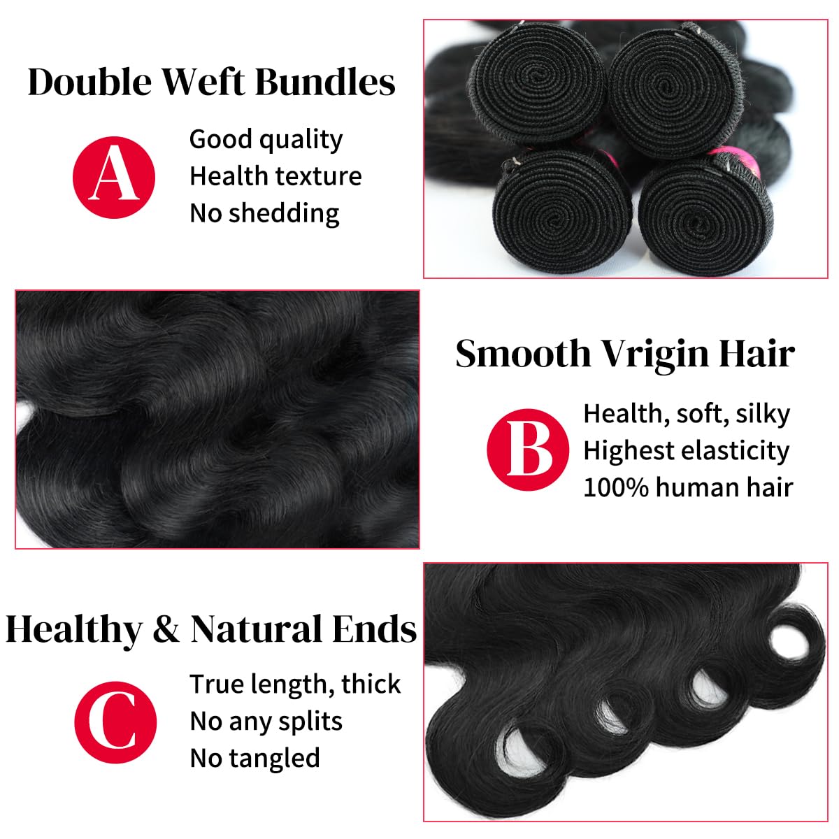 Human Hair Bundles 14 16 18 20 Inch 12A Body Wave Bundles Human Hair 100% Unprocessed Brazilian Raw Hair Extensions Natural Black