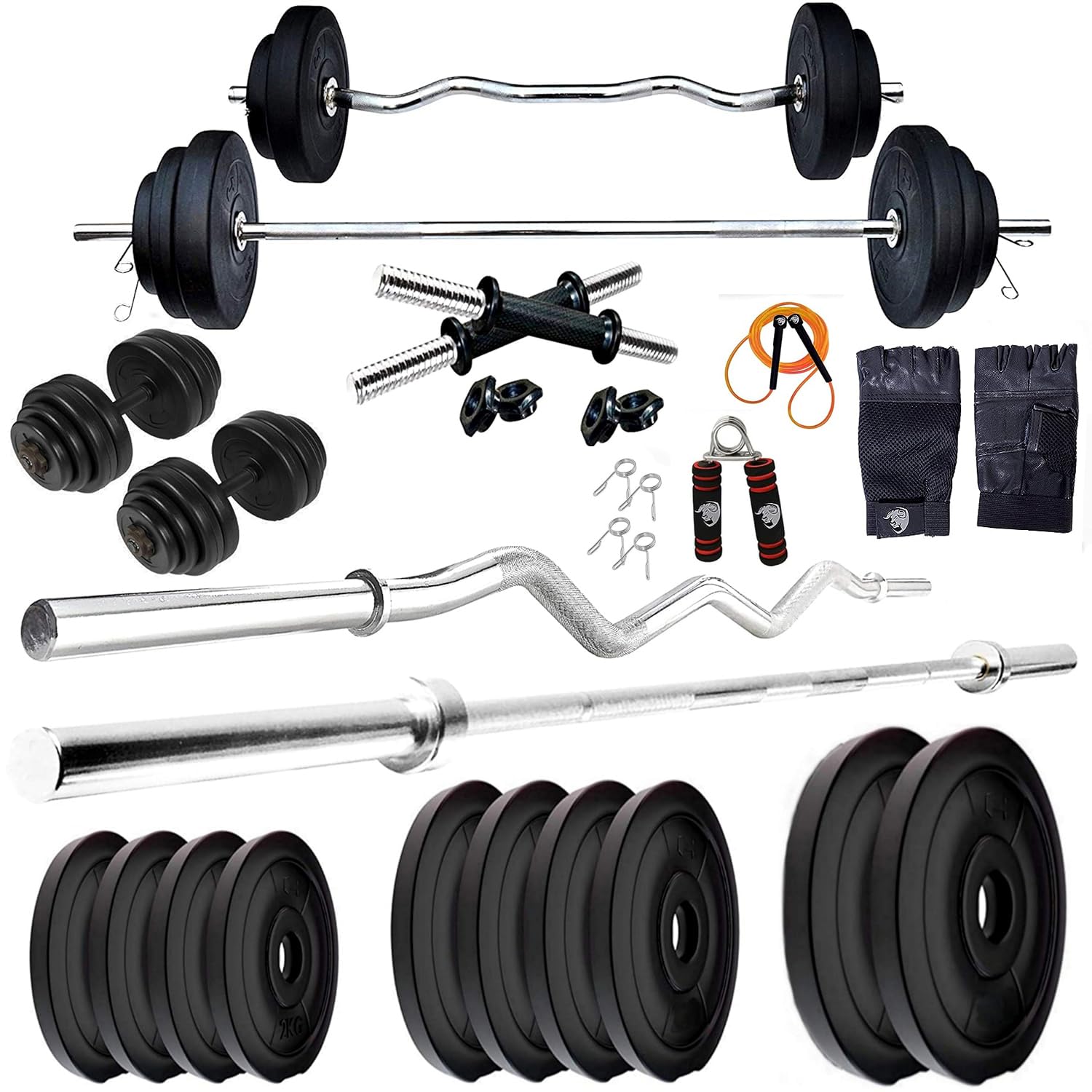 BULLAR Home Gym Combo, 20kg to 40kg 3ft Curl Rod 5ft Straight Rod with Pair of Dumbbell Rods, Skipping Rope, Hand Grip and Gloves (40KG) (B0CQCTCJ5T) Amazon Price History, Amazon Price Tracker