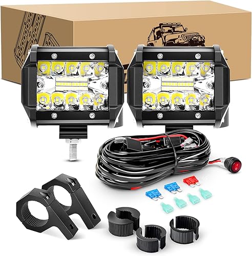 GOOACC 2 cápsulas LED de triple fila de 60 W y 4 pulgadas, soporte de montaje de luz antiniebla, abrazadera de tubo de barra horizontal, iluminación