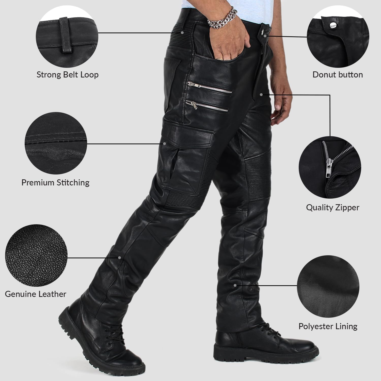 Laverapelle Men's Cowboy Fringe Leather Pants (Black, Leather Jeans) - 2504005 - Image 3