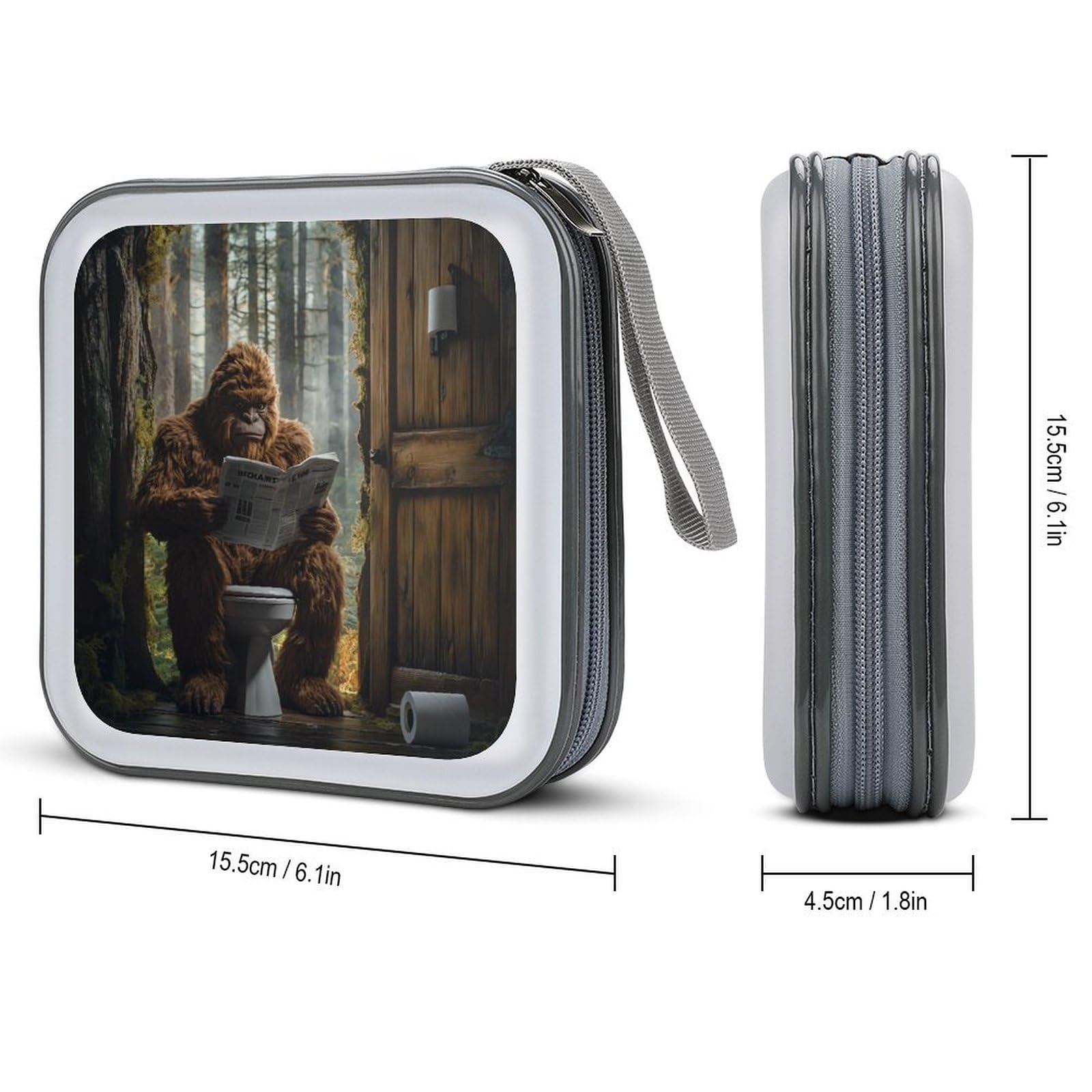 Gorilla Bigfoot Sitting On The Toilet Reading Newspaper CD Case Plastic DVD Case Holder Wallet Disc Storage Organizer for Car Travel