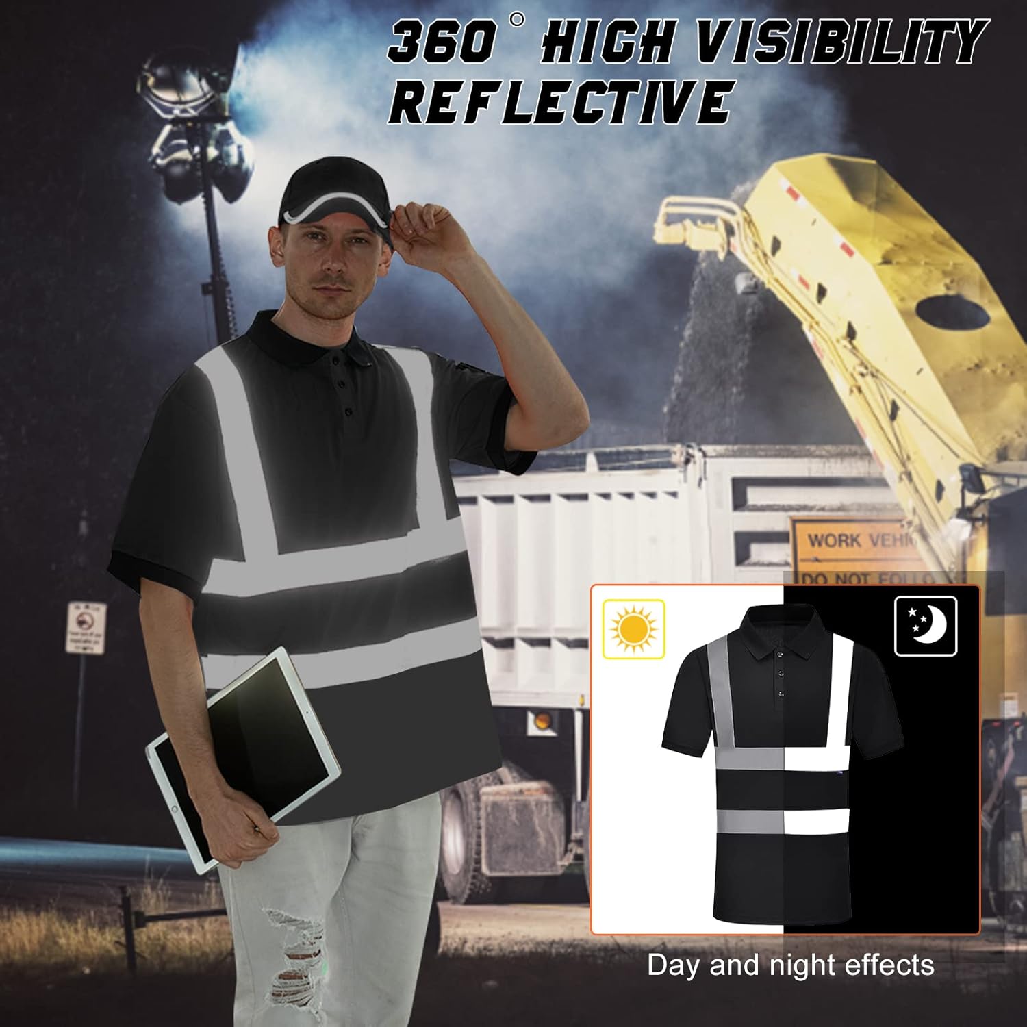 Hi-Vis Safety Polo Shirt with Reflective Strips, High Visibility Construction Work Shirt for Men - Image 4