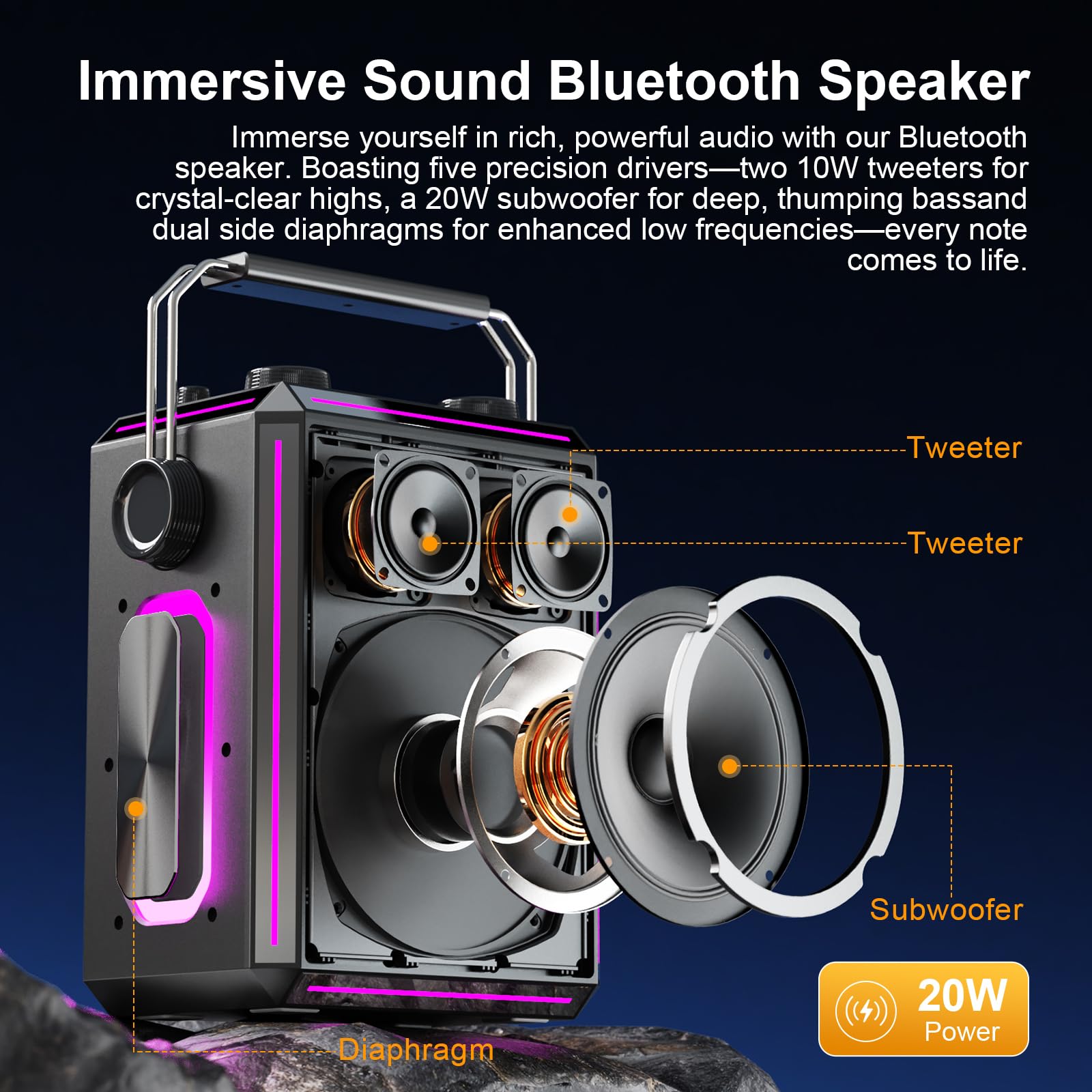 Altavoz Bluetooth portátil para Karaoke con 2 micrófonos inalámbricos, Luces RGB, Ajuste de Agudos y Graves, Efectos de Voz, AUX/USB/TF/OTG, Altavoz para Fiestas para Adultos y niños (Negro)