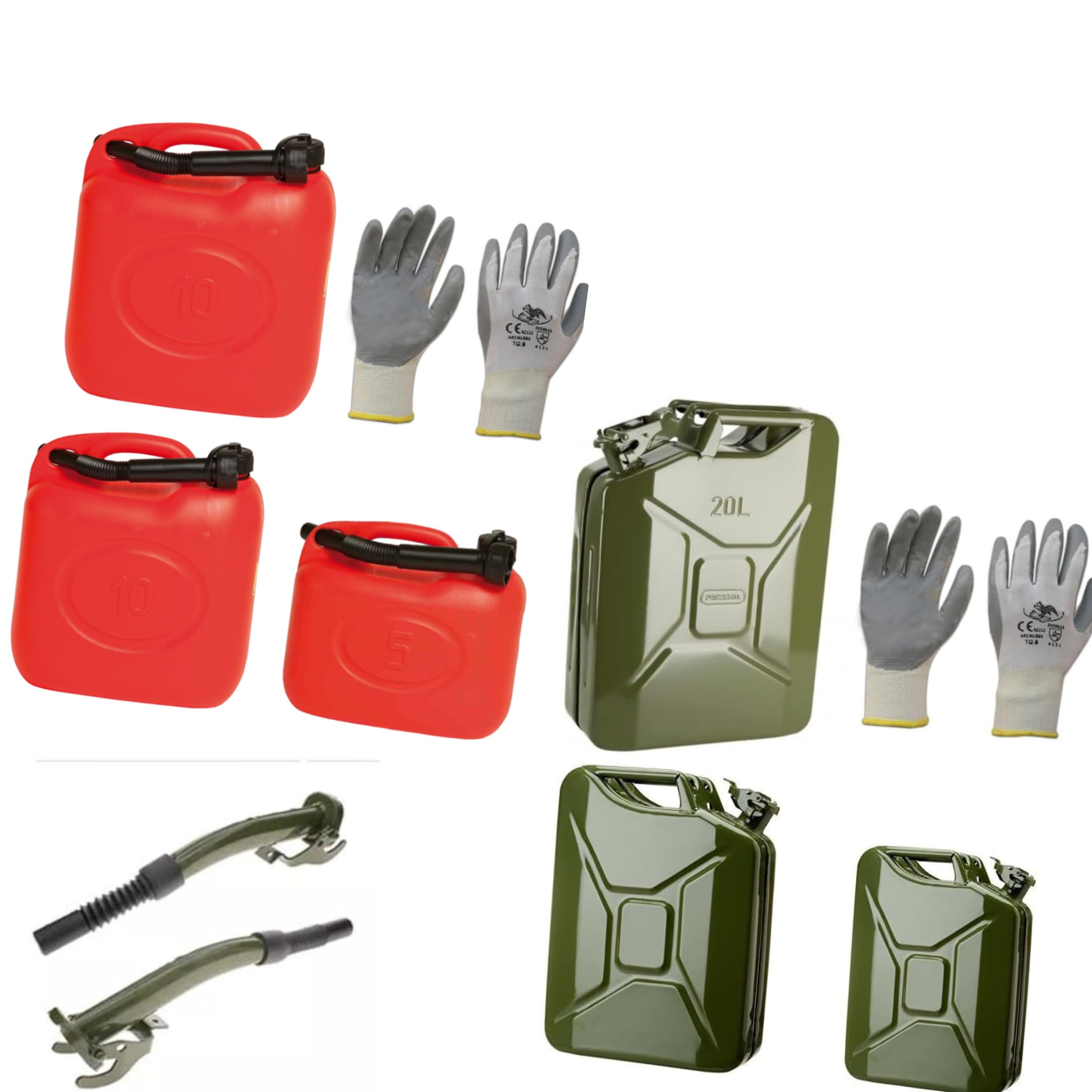 PINTO FERRAMENTA Tanica Benzina Gasolio Carburante Omologata 5 10 20 litri in Plastica o Metallo Beccuccio Guanti in Omaggio per Auto Barca Moto Motosega per Trasporto in Sicurezza (METALLO 20LT)