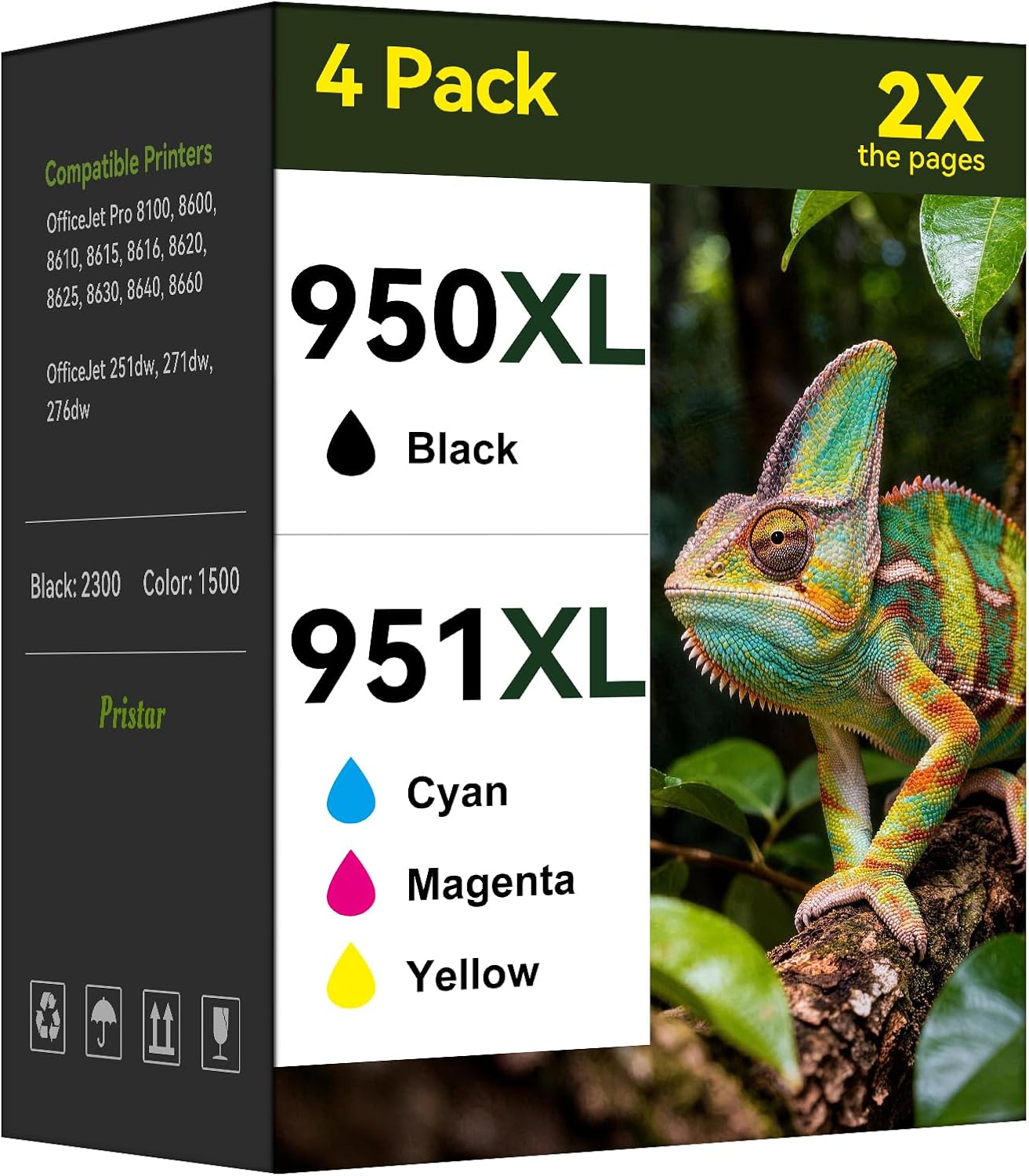 Pristar 950XL and 951XL Ink Cartridges Combo Pack Replacement for HP 950 951 Ink Cartridges Combo Pack Compatible with HP Officejet Pro 8600 8610 8620 8100 8630 8660 8640 276DW 251DW Printers, 4 Pack