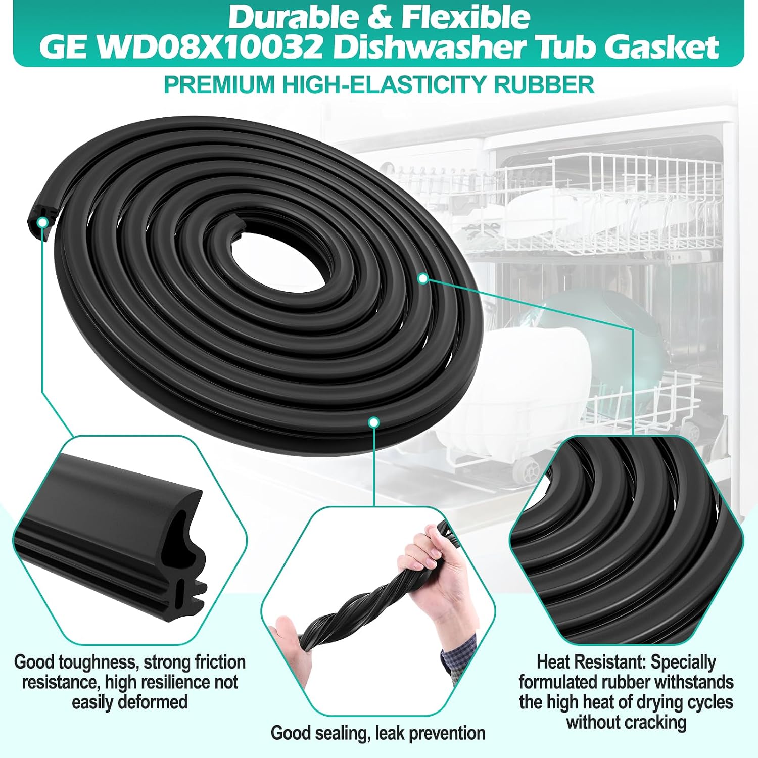 Upgraded WD08X10032 Dishwasher Door Gasket Replacement for GE Dishwasher Tub Gasket Seal Parts EDWF800P00WW PDW8200J10CC PDW8500J10BB Replace Dishwasher Door Seal 1088454 AP3698764 PS958888
