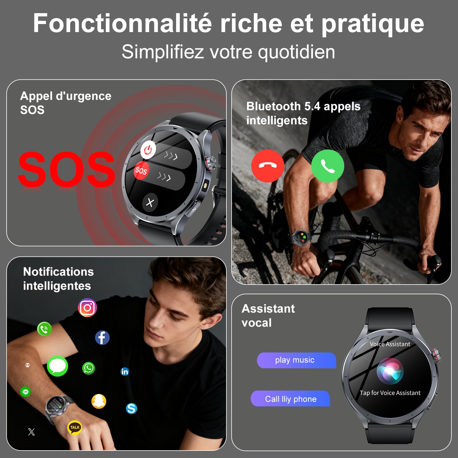 YUPENG 2026 IA Montre Connectée Homme avec ChatGPT/ECG+HRV/IMC, 1.53" Smartwatch avec 5.4BLE Appel Bluetooth/LED Lampe, 24H Τе𝐧ѕіо𝐧 Αrтérіеllе/Sommeil Monitor/Fréquence Cardiaque, Android iOS