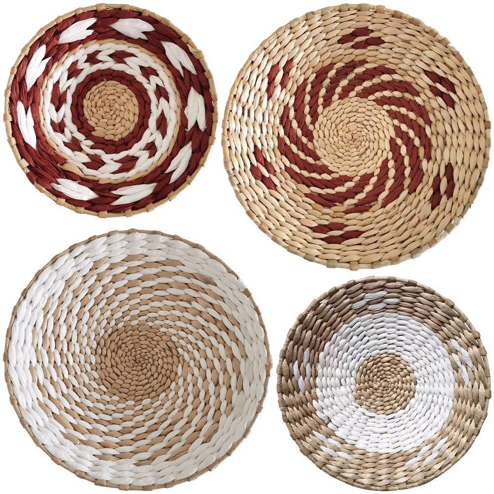 Panier rond naturel fait à main avec fixation murale robuste