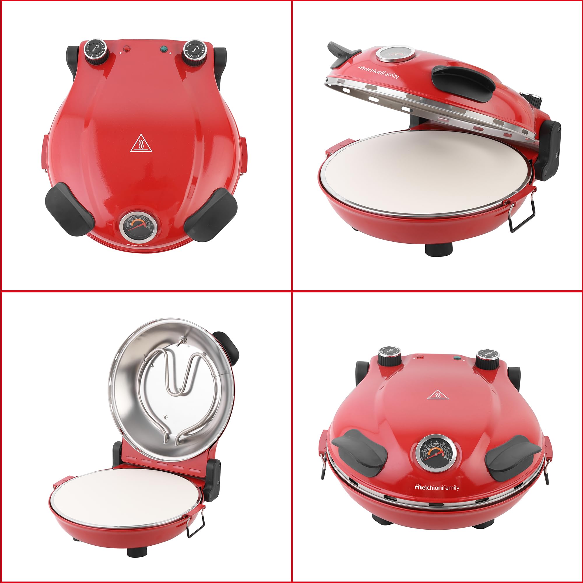 Melchioni Family | BELLA NAPOLI PLUS Horno para Pizza 400°C con Piedra Refractaria Ø31 cm Extraíble, Doble Resistencia, Termómetro, 2 Paletas, Cocción Rápida 1300 Vatios