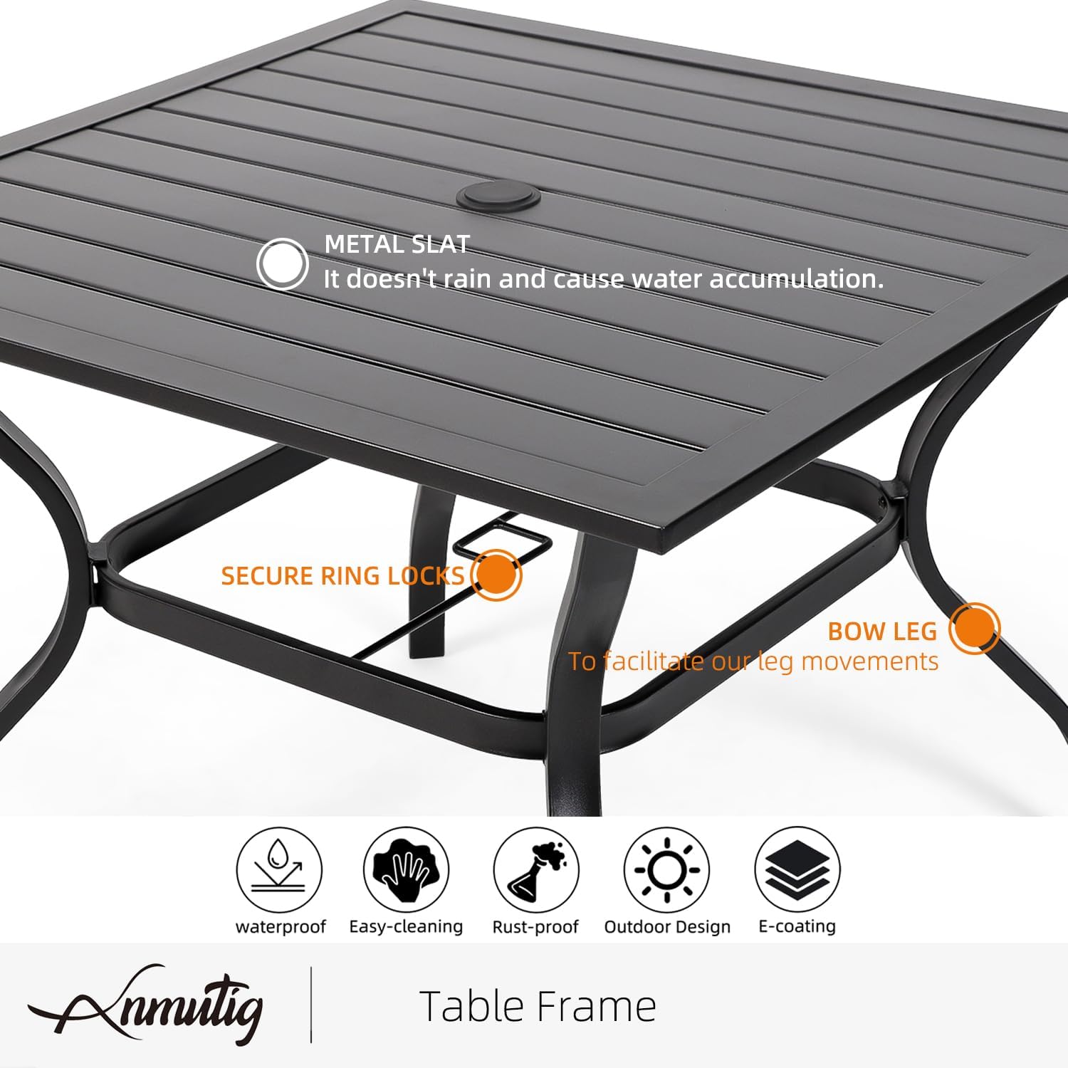 Anmutig 5-Piece Outdoor Dining Set, 35'' Square Table with 4 Swivel Chairs, All Weather Frame Furniture Set - Gray Style1