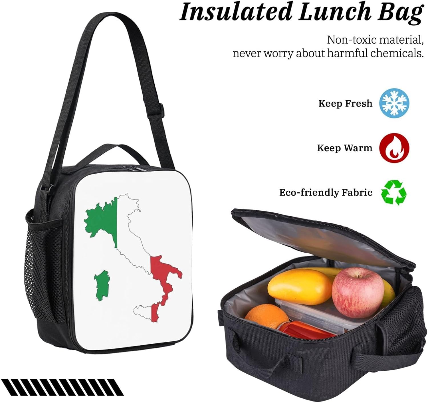 Italian Flag Map print 3 Piece Backpack Bags with Lunch Box Pencil Case Set for Travel Work Camping Unisex