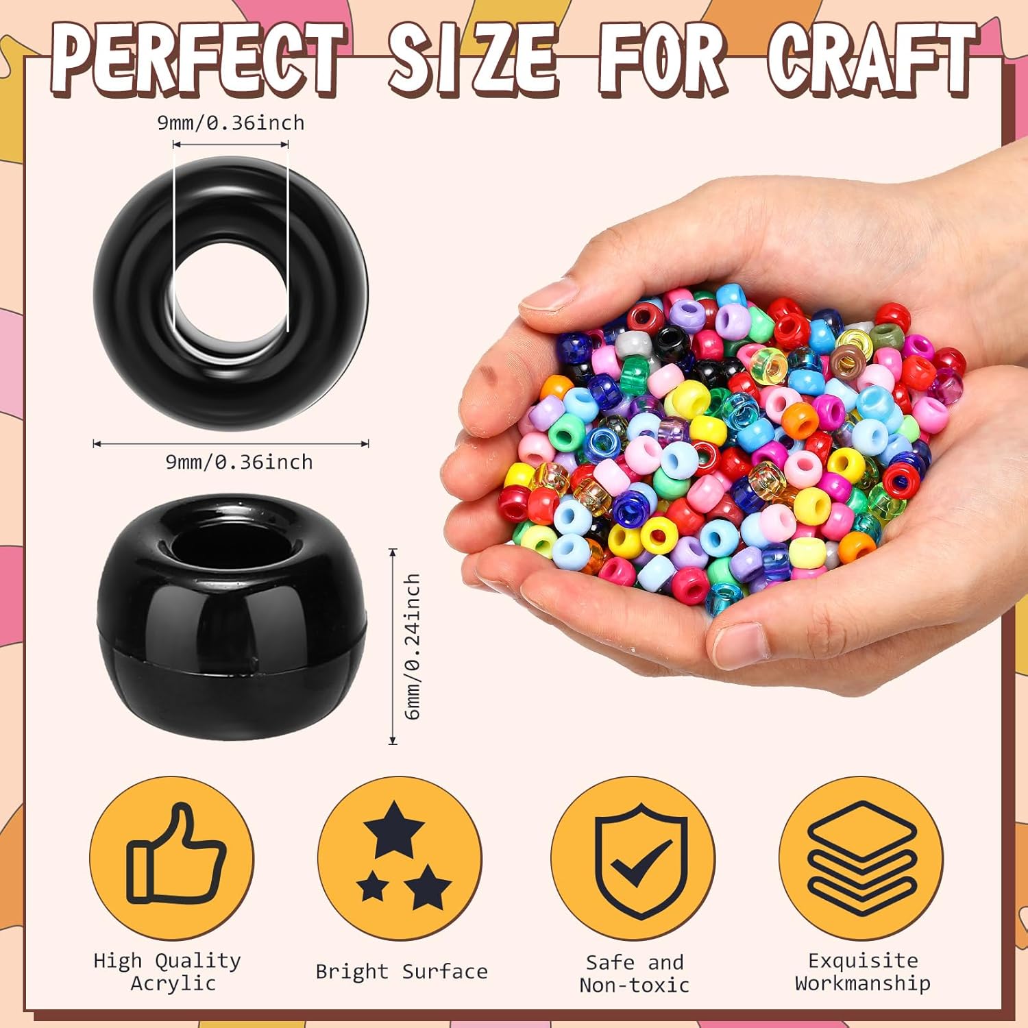 Huquary 30400 Pcs Pony Beads Bulk 72 Colors 6 x 9 mm Kandi Rainbow Multi Colored Bracelet Plastic Hair Beads for Bracelets Jewelry Making Braids Crafts - Image 2