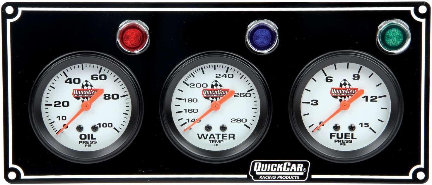 QuickCar Racing Products 61-6712 3 Gauge Panel OP/WT/Fpblack
