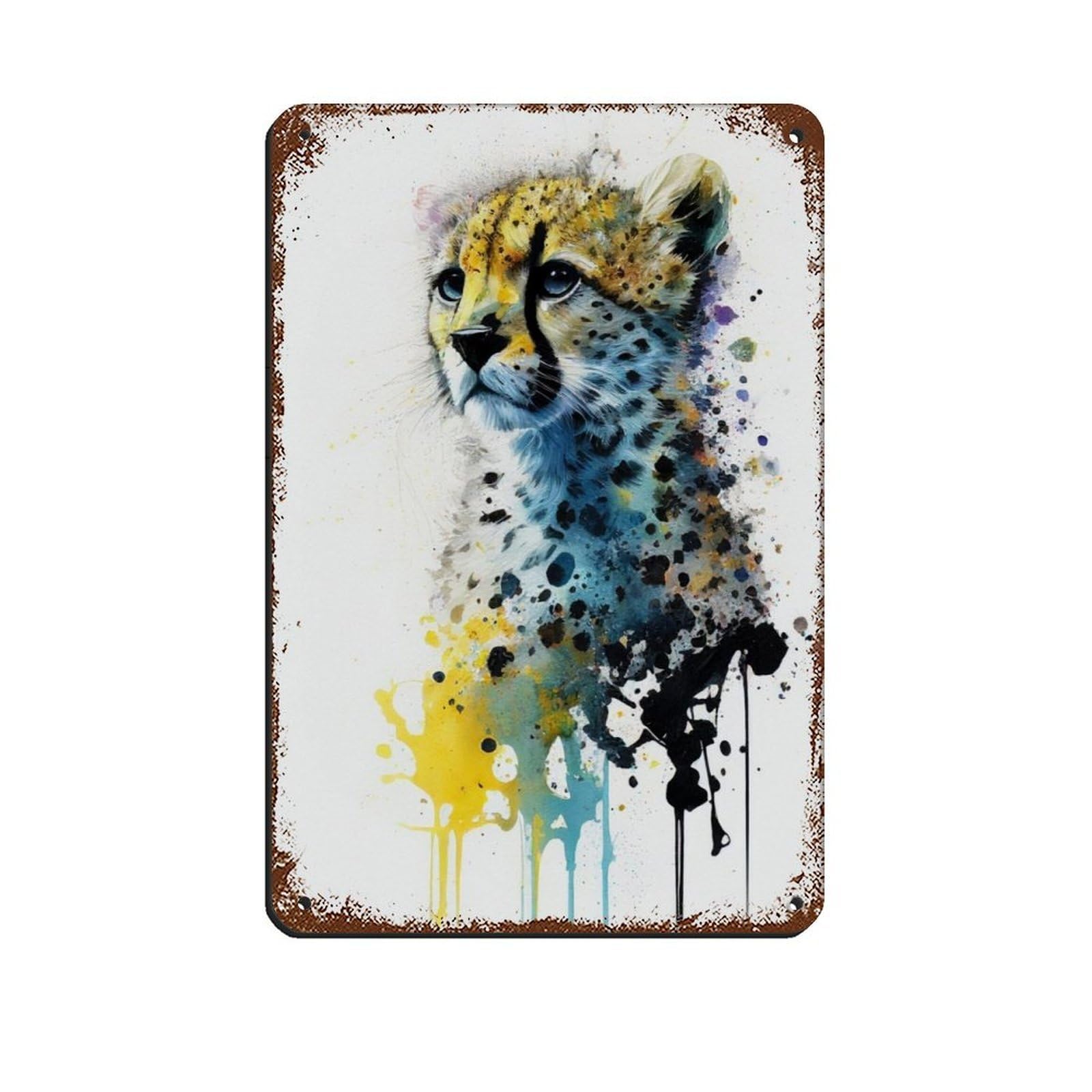 Watercolour Cheetah Portrait Poster Retro Poster Metal Tin Sign Chic Art Retro Iron Painting Bar People Cave Cafe Family Garage Poster Wall Decoration 8x12inch(20x30cm)