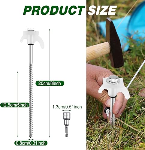 Miniatura 18 de 20 estacas de tienda de campaña de 8 pulgadas, estacas de tienda de campaña resistentes, anclajes de tierra perforables, clavijas de metal