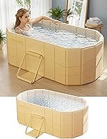 LOMOTIVE Portable Foldable Ice Bath Tub - Collapsible Adult Cold Plunge & Hot Soaking Bathtub 47x22x20 White Freestanding