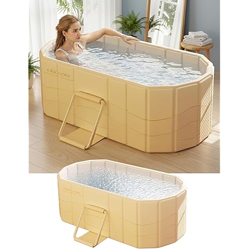 Portable Bathtub Ice Bath Tub - Foldable Collapsible Bathtub for Adult Shower Bathroom Hot SPA Soaking Cold Plunge Tub Freestanding Bathtub 47"Lx22"Wx20"H White
