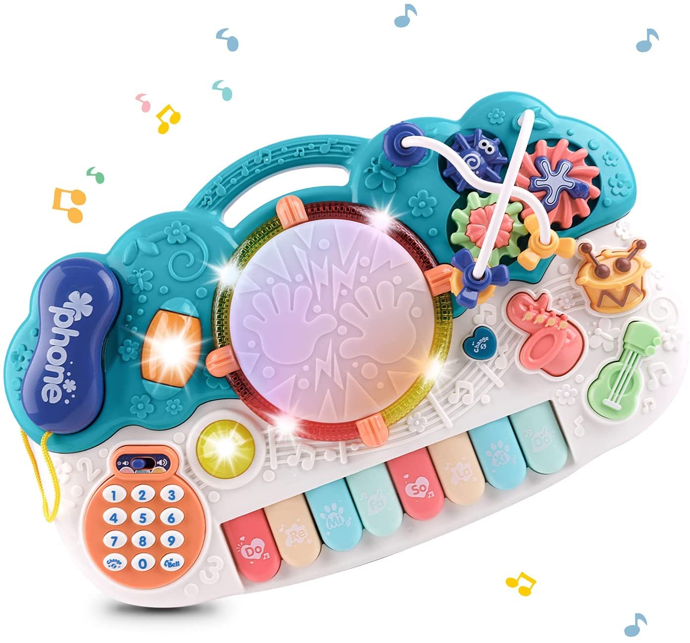 TWFRIC Toddler Piano Keyboard 6 in 1 Kids Piano Toy with 8 Keys Keyboard Piano & Light Drum Set for Toddlers Musical Toys Learning Musical Table for Boys Girls (Green)