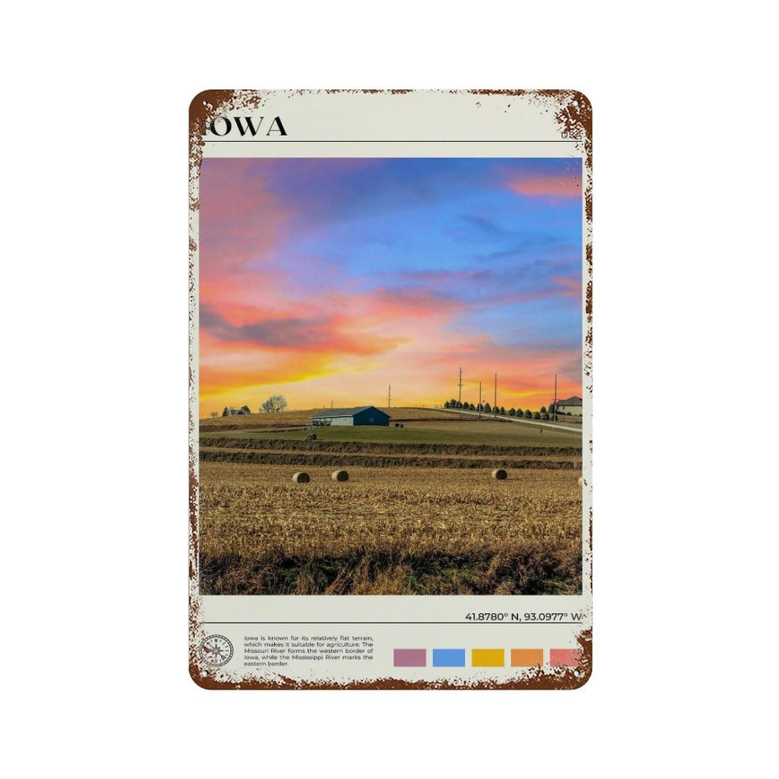 xiaoxiaoshen Real Photo Iowa Decor USA Wall Decor Art Metal Tin Poster Modern Home Decor Art Home Bar Shop Decorations Vintage Sign 30x20cm
