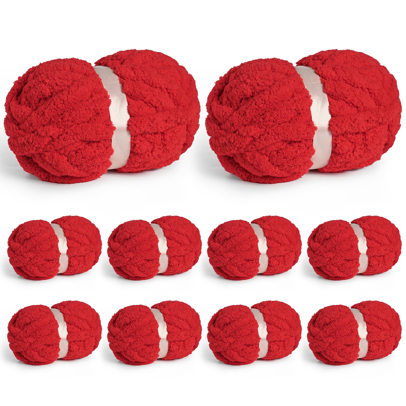 10 Pack of Jumbo Chunky Yarn for Hand Knitting,10# Super Bulky-Fluffy Chenille Yarn, 220 yds/70.5 oz Soft Thick Yarn for Crocheting Chunky Knit Throw Blankets.(Red)