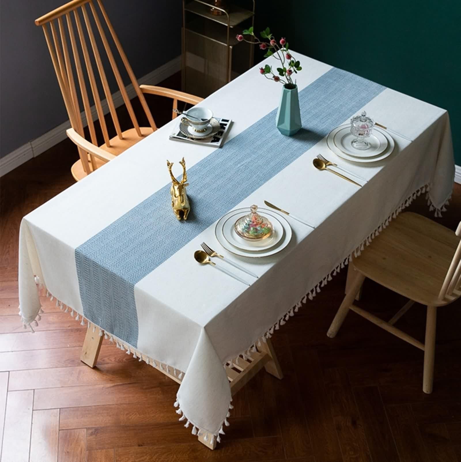 Tovaglia Cucina Blu, Tovaglia Tavolo Compleanno Poliestere Nappe A Strisce Copritavolo 140X260CM per Soggiorno