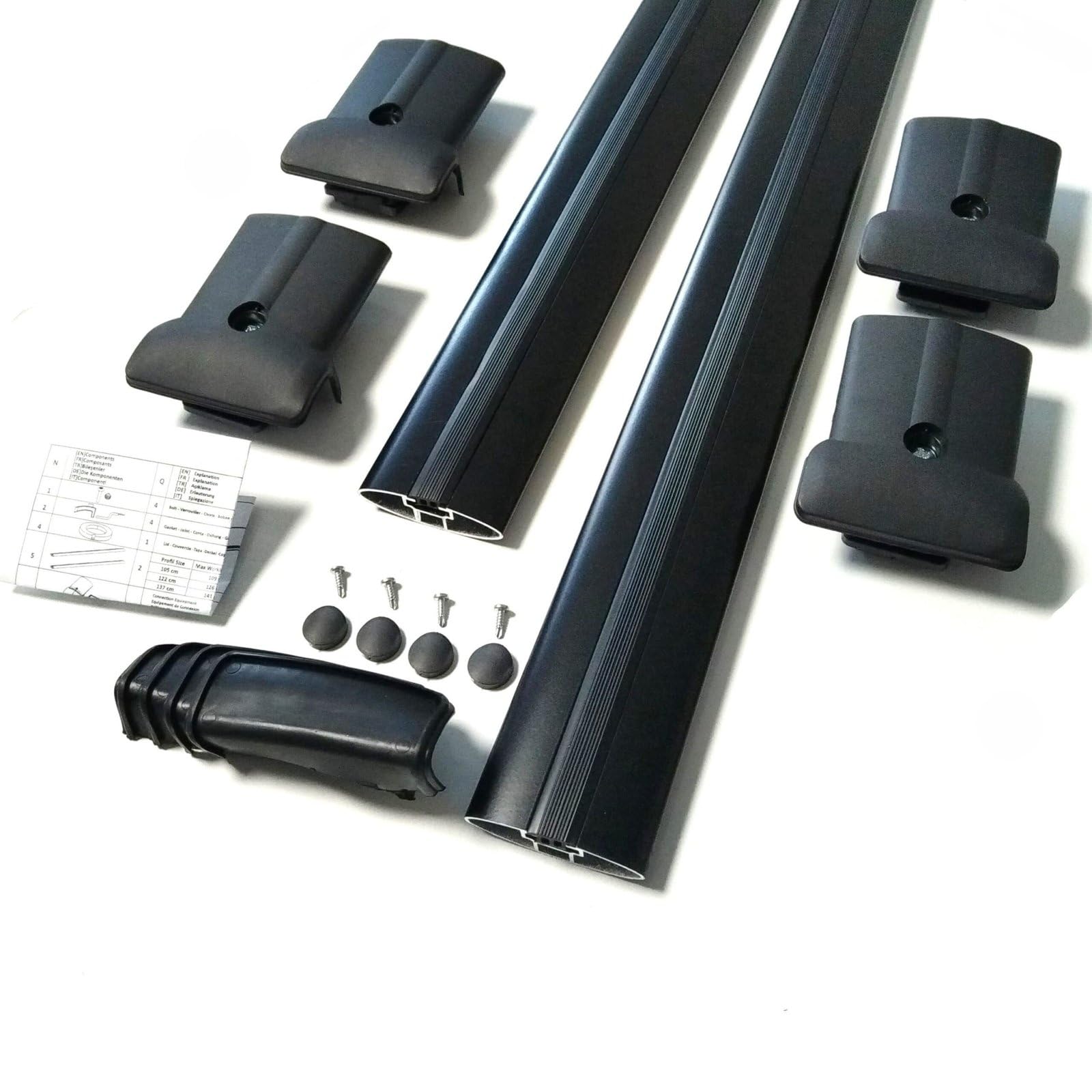 Barre Portatutto Trasversali per Fiat Fiorino & Qubo (2008-2024) Barre Tetto Portapacchi in Alluminio, Set da 2 - Nero